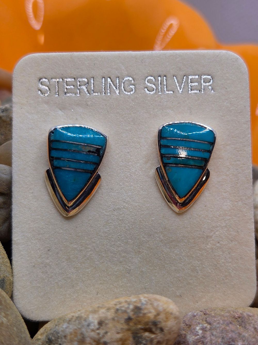 Sterling Silver Turquoise Inlay Chevron Stud Earrings